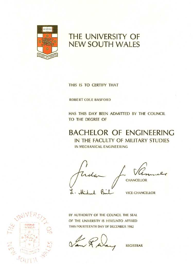 BACHELOR OF ENGINEERING (MECHANICAL) UNSW 1982