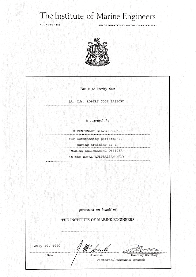 Institute of Marine Engineers Award 1990