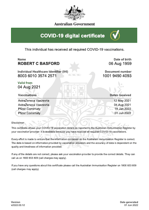 COVID-19 digital certificate 04 Aug 2021